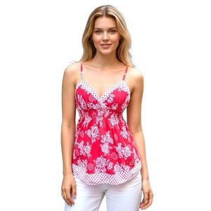 Vintage Y2K 2000s Womens L Babydoll Top Red Sleeveless Beach Surf Shirt Boho